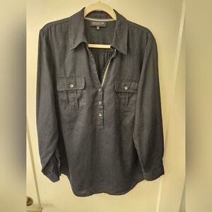 NWOT - Linen Jones New York Navy Blouse w Roll-Up Sleeves - Size 1X